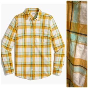 J.Crew Factory Yellow Plaid Button Down Shirt M Preppy Lightweight Casual Spring